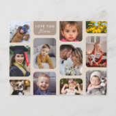 Personaliseer 11 foto's taupe modern Love You Mom Briefkaart (Voorkant)