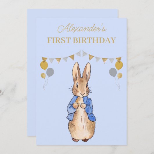Personaliseer 1e Verjaardag Peter het Konijn Kaart (Voorkant / Achterkant)