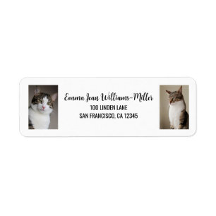 Personaliseer 2 foto's w / Cat Modern Retouradres Etiket