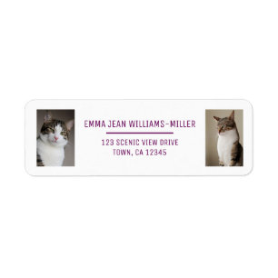 Personaliseer 2 foto's w / Cat Modern Retouradres Etiket