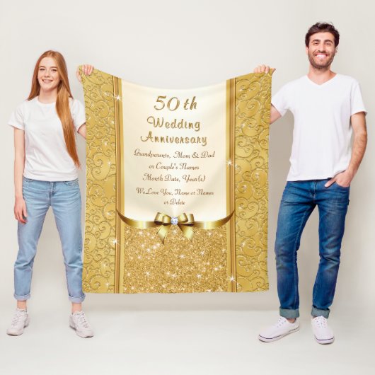 Personaliseer 50th Wedding Jubileum Throw Blanket Fleece Deken (In situ)