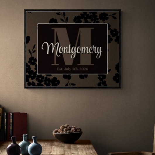 Personaliseer achternaam Print Zwart Bruin Bloemen