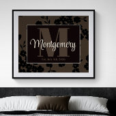 Personaliseer achternaam Print Zwart Bruin Bloemen