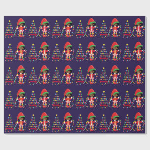 Personaliseer Afrikaans-Amerikaans meisje Elf Cadeaupapier