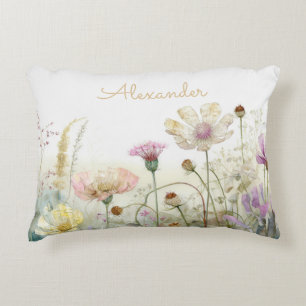 Personaliseer Aquarel veld van wilde bloemen Accent Kussen