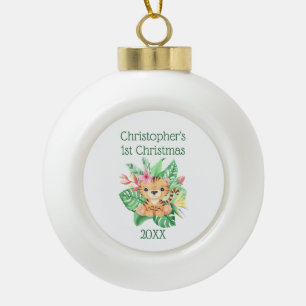 Personaliseer Babys Eerste Kerstmis Baby Tijger Keramische Bal Ornament