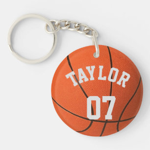 Personaliseer Basketbalspeler Naam en Nummer Sleutelhanger