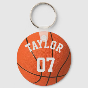 Personaliseer Basketbalspeler Naam en Nummer Sleutelhanger