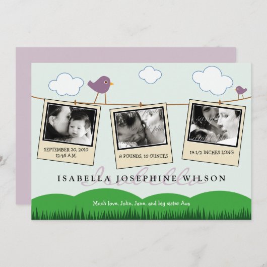:personaliseer: Bekendmaking van Clothesline Birth Aankondiging (Voorkant / Achterkant)