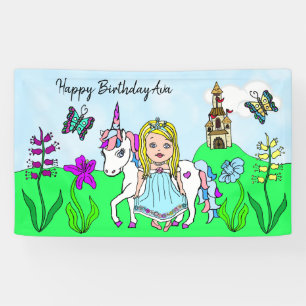 Personaliseer Birthday Banner Princess en Unicorn