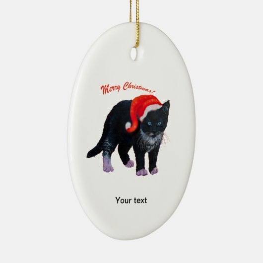 Personaliseer Black Kitten Vrolijk Kerstfeest Keramisch Ornament (Rechts)