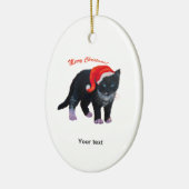 Personaliseer Black Kitten Vrolijk Kerstfeest Keramisch Ornament (Links)