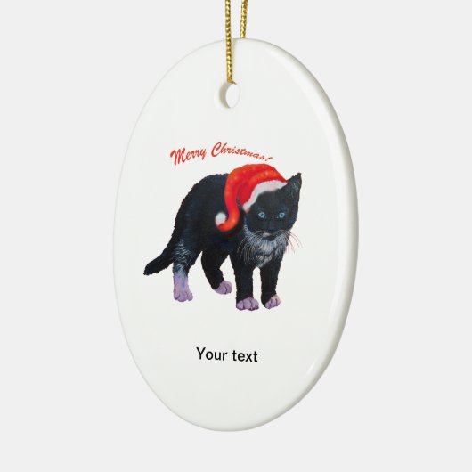 Personaliseer Black Kitten Vrolijk Kerstfeest Keramisch Ornament (Links)