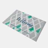 Personaliseer Blauwgroen Waterverf Diamonds Gray D Deurmat (Schuin)