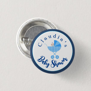 Personaliseer Blue Carriage Baby shower Favor Ronde Button 3,2 Cm