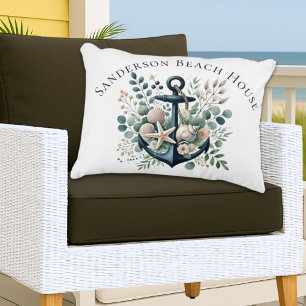 Personaliseer Boho Blue Coastal Anchor Round Accent Kussen