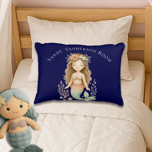 Personaliseer Boho Meisje Zeemeermin Marine Blauwe Accent Kussen