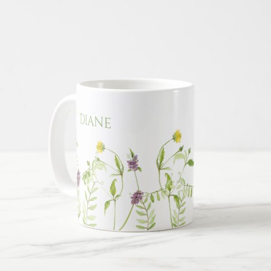 Personaliseer boho originele waterverf wildflower koffiemok (Voorkant links)
