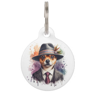 Personaliseer Brown Dog in Suit Stropdas Splatter Huisdierpenning