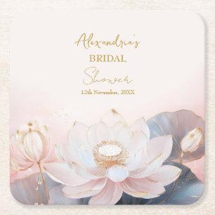 Personaliseer Bruidsfeest Roze Lotus Nr 9 Vierkante Kartonnen Onderzetter