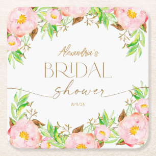 Personaliseer Bruiloftsshower Bloemen en bladeren Vierkante Kartonnen Onderzetter