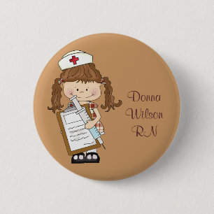 Personaliseer Brunette Nurse Gifts! Ronde Button 5,7 Cm