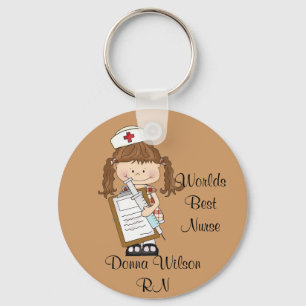 Personaliseer Brunette Nurse Gifts! Sleutelhanger