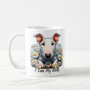 Personaliseer Bull Terrier in Daisies Koffiemok