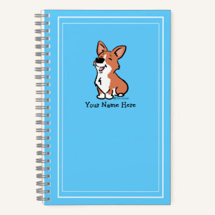 Personaliseer Cartoon Corgi Schattige Blauwgroen E Notitieboek