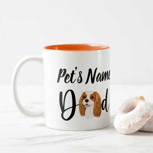 Personaliseer Cavalier King Charles Spaniel Pap Tweekleurige Koffiemok (Met donut)