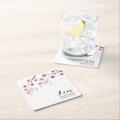 Personaliseer Cherry Blossom Waterverf Bruiloft Vierkante Kartonnen Onderzetter (Insitu)