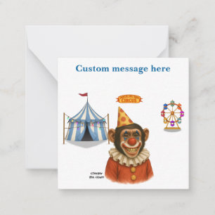 Personaliseer: Chester de clown chimpansee Notitiekaartje