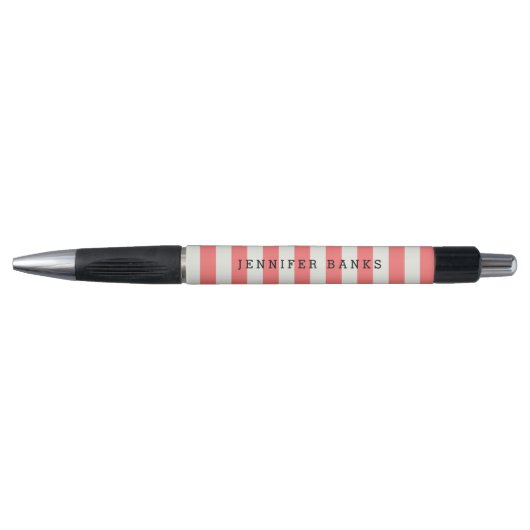 Personaliseer | Chic Coral Stripes Pen (Voorkant)