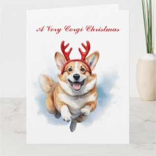 Personaliseer Christmas Corgi met rendiergewei Kaart