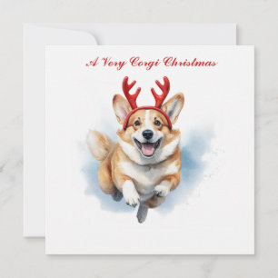 Personaliseer Christmas Corgi met rendiergewei Kaart