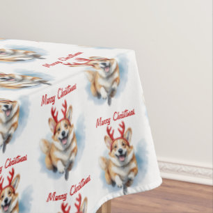 Personaliseer Christmas Corgi met rendiergewei Tafelkleed