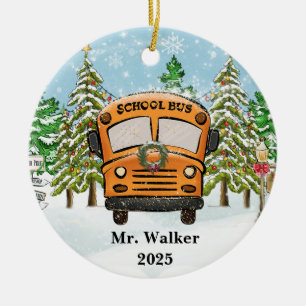 Personaliseer Christmas School Bus Driver Gift Keramisch Ornament