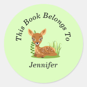 Personaliseer Cute Baby Deer Green Terug naar Scho Ronde Sticker