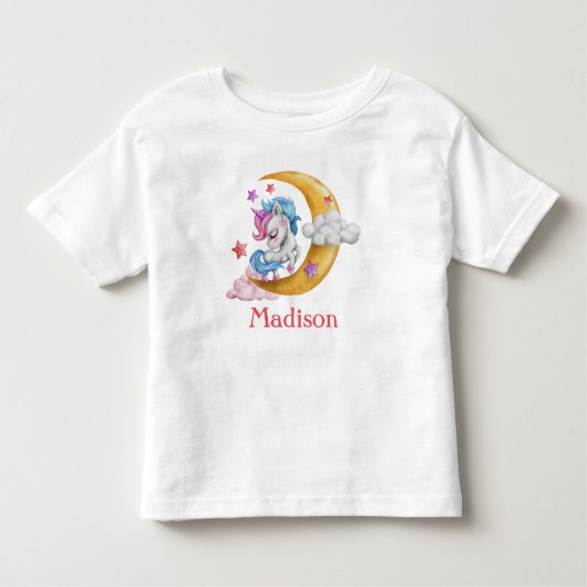 Personaliseer Cute Girly Unicorn Moon Clouds Pink Kinder Shirts (Voorkant)