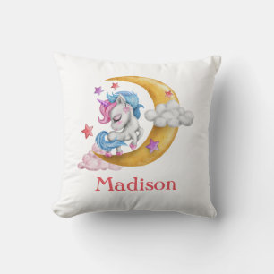 Personaliseer Cute Girly Unicorn Moon Clouds Pink Kussen