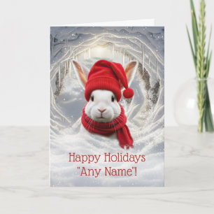 Personaliseer Cute Kerstmis Witte Konijn Kaart