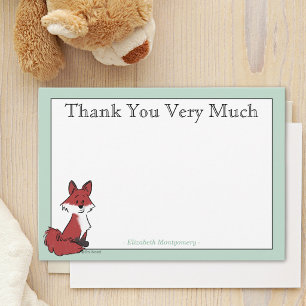Personaliseer Cute Red Fox Green Baby Shower Bedankkaart