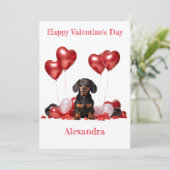 Personaliseer Dachshund Hartballon Valentijn Kaart (Staand voorkant)