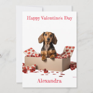 Personaliseer Dachshund Hearts Box Valentijn Feestdagenkaart