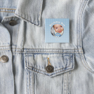 Personaliseer de Birthday Boy Photo Winter Onederl Vierkante Button 5,1 Cm