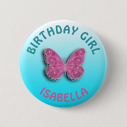 Personaliseer de Birthday Girl Butterfly Button (Voorkant)