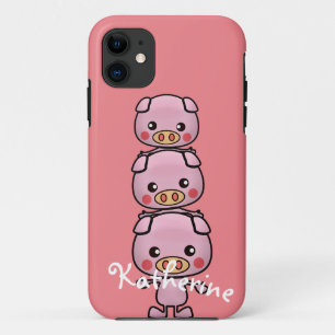 Personaliseer de Cartoon Kawaii Pigs iPhone 11 Hoesje