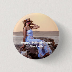 Personaliseer de Foto Birthday Him Haar Ronde Button 3,2 Cm