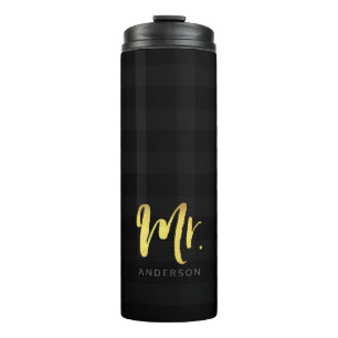 Personaliseer de naam Mr. Faux Gold en Black Strip Thermosbeker