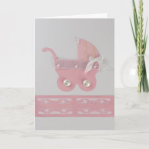 Personaliseer de roze kinderwagen met parels kaart